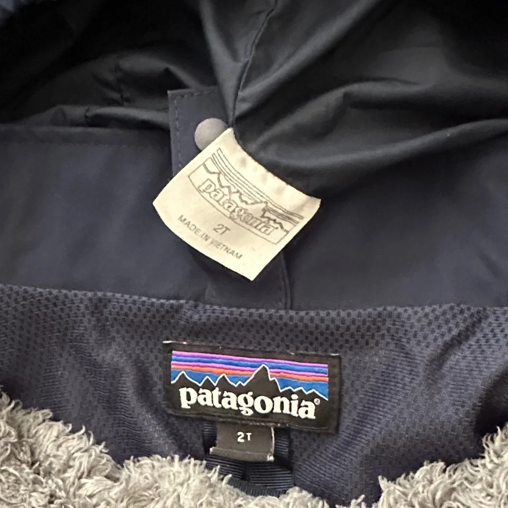 Patagonia Kids Navy Hooded Rain Jacket with Reflective Trim